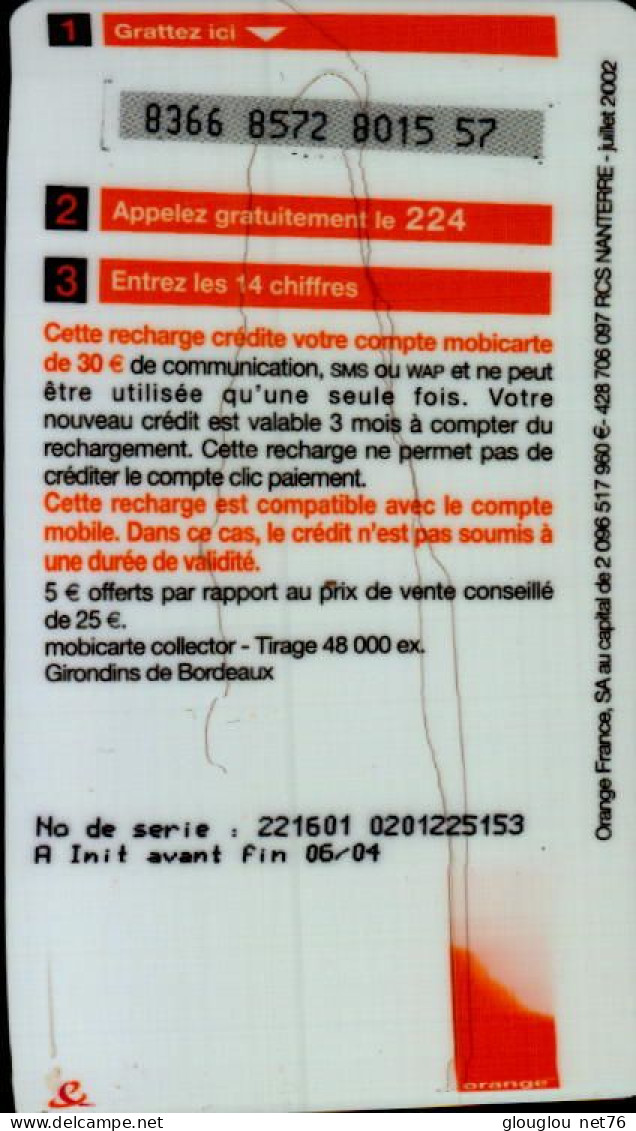 MOBICARTE  25E + 5E...FC GIRONDINS DE BORDEAUX - Cellphone Cards (refills)