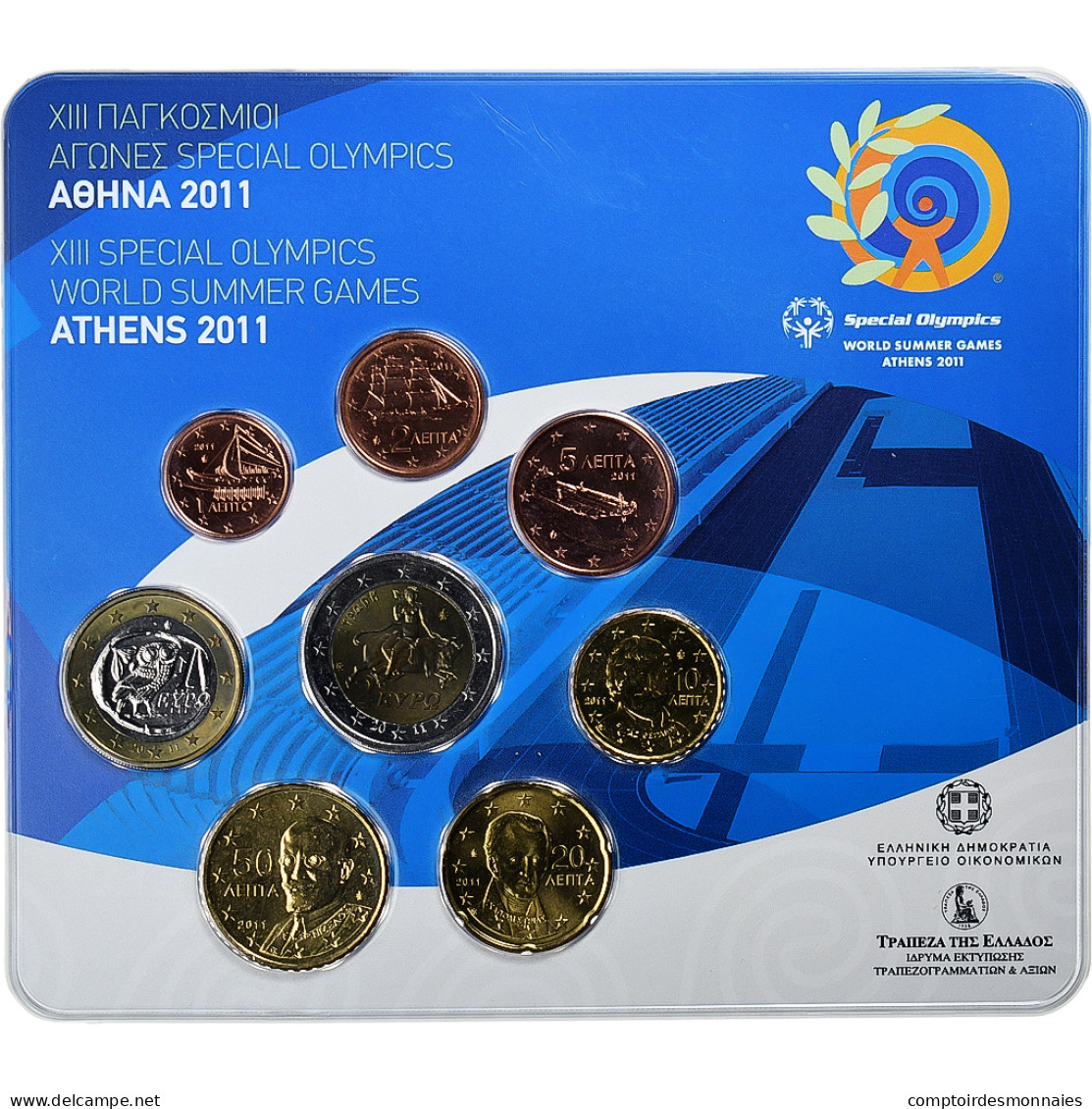 Grèce, Set 1 Ct. - 2 Euro, Olympic Games, Coin Card, 2011, Athènes, FDC - Grèce