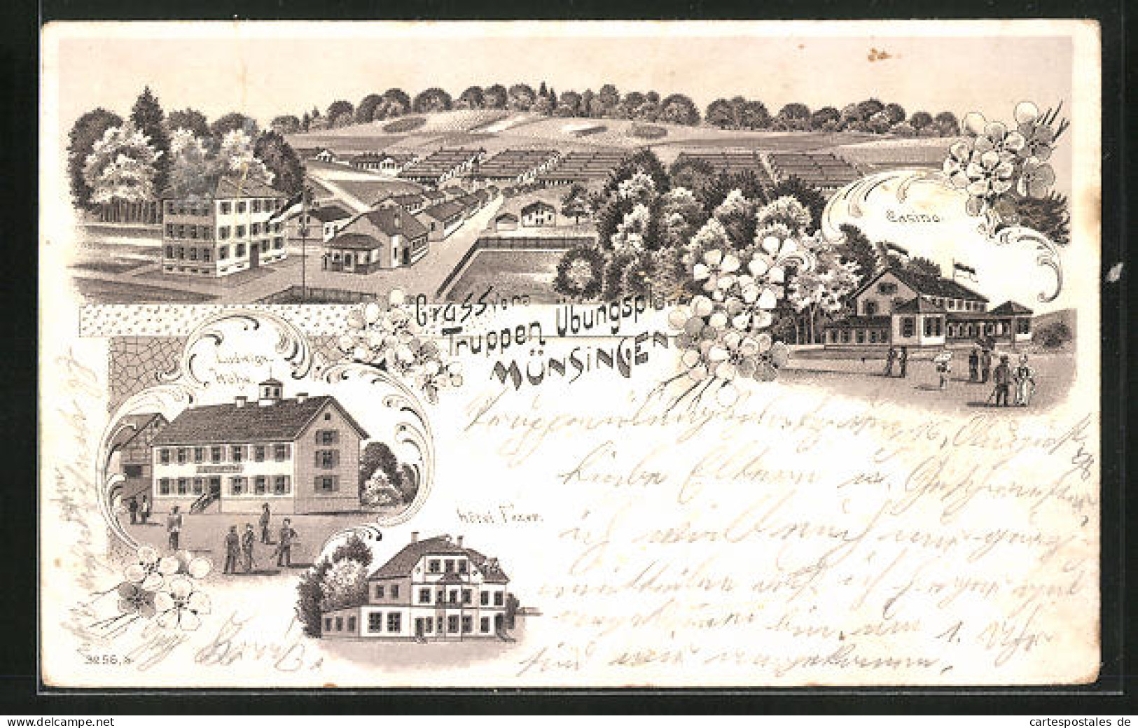 Lithographie Münsingen, Hotel Fezer, Ludwigshöhe, Casino  - Münsingen