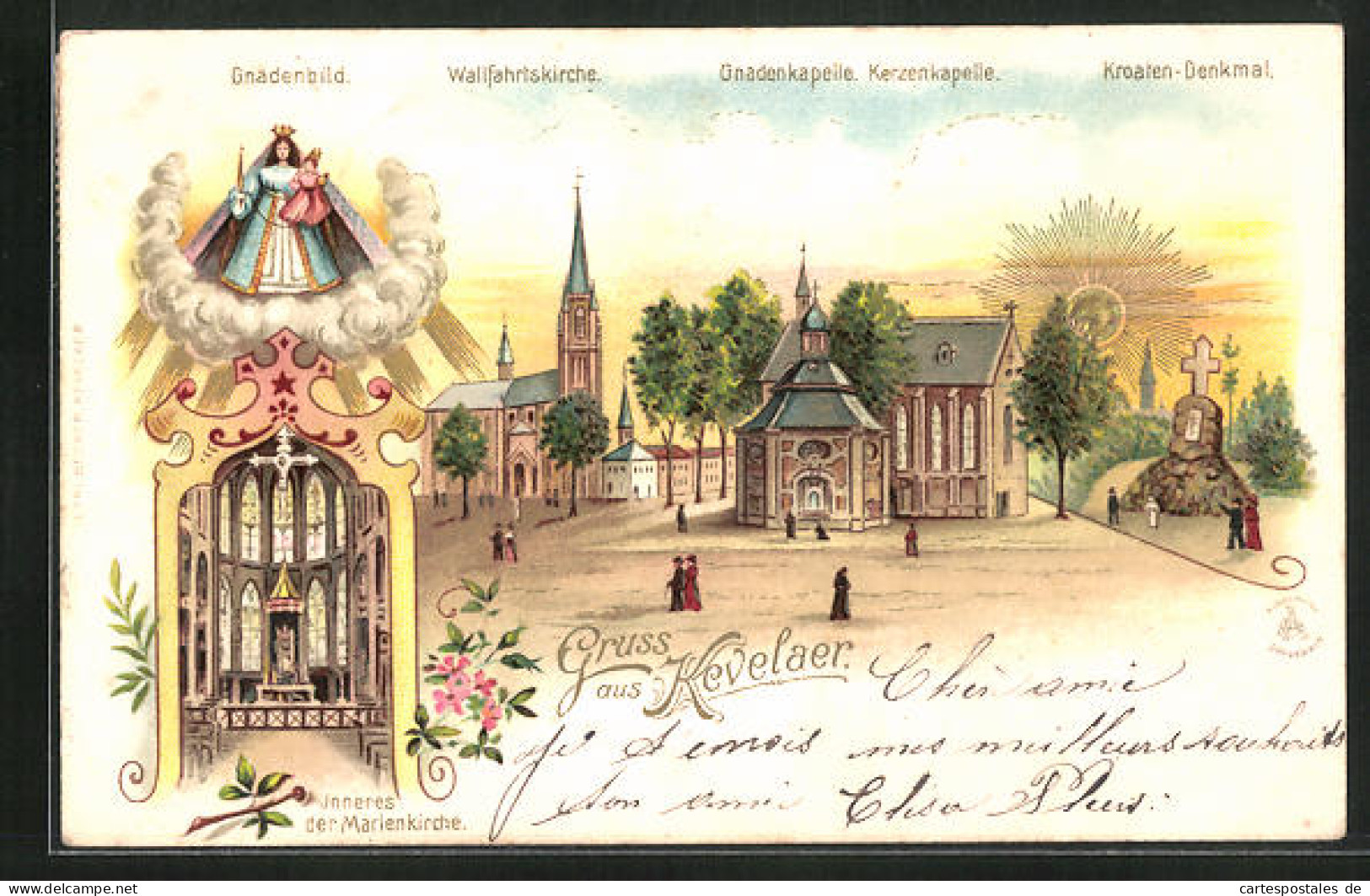 Lithographie Kevelaer, Wallfahrtskirche Mit Gnadenkapelle Und Kerzenkapelle, Gnadenbild  - Kevelaer