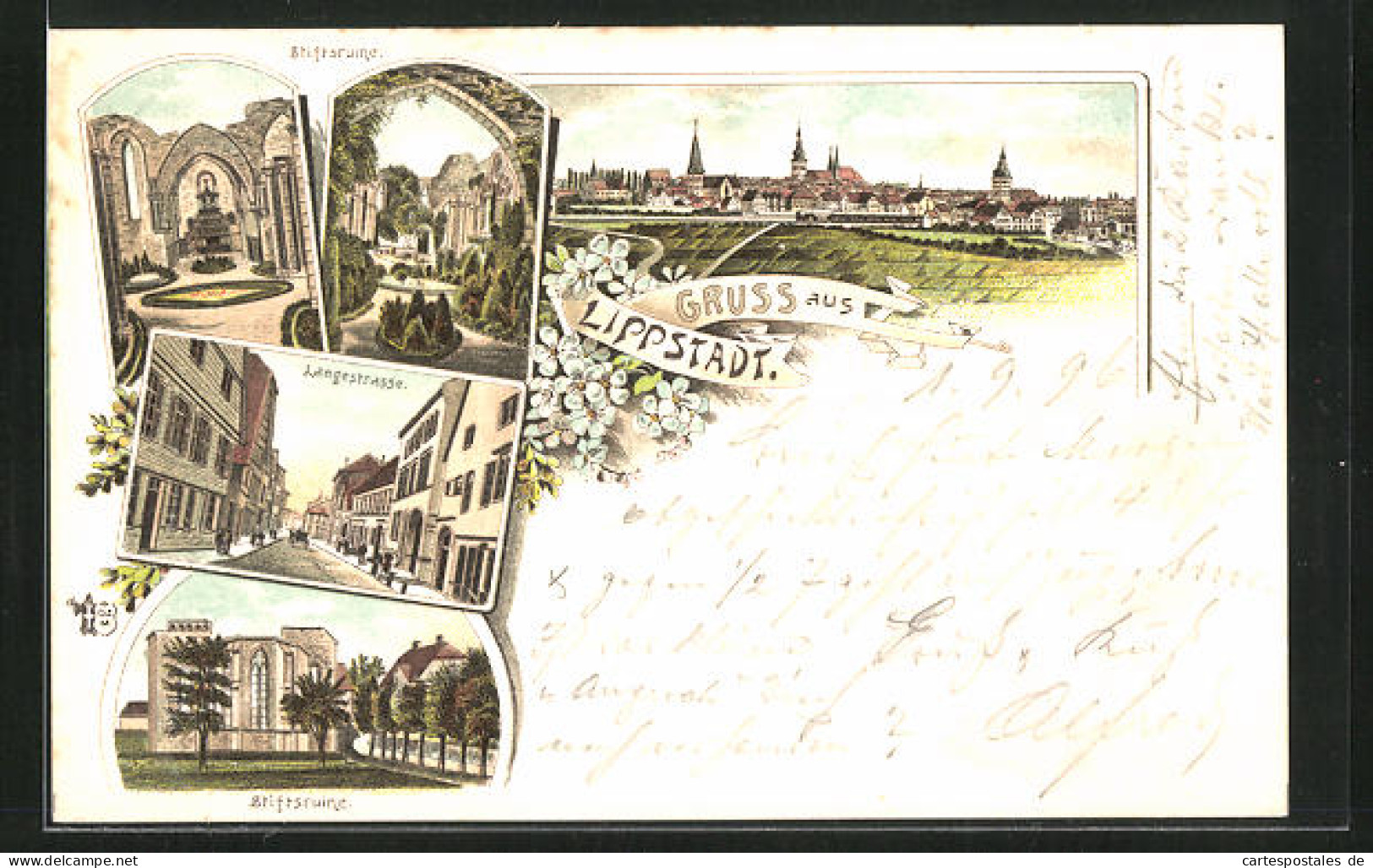 Lithographie Lippstadt, Stiftsruine, Langestrasse, Totalansicht Vom Ort  - Lippstadt