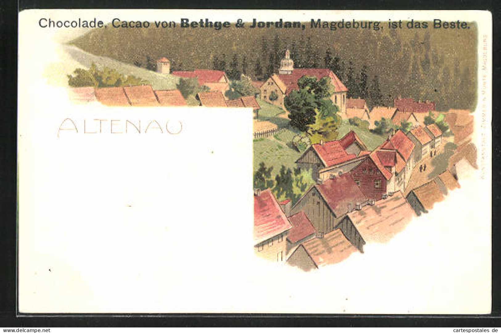 Lithographie Altenau B. Mühlberg, Blick Auf Den Ort Aus Der Vogelschau  - Muehlberg