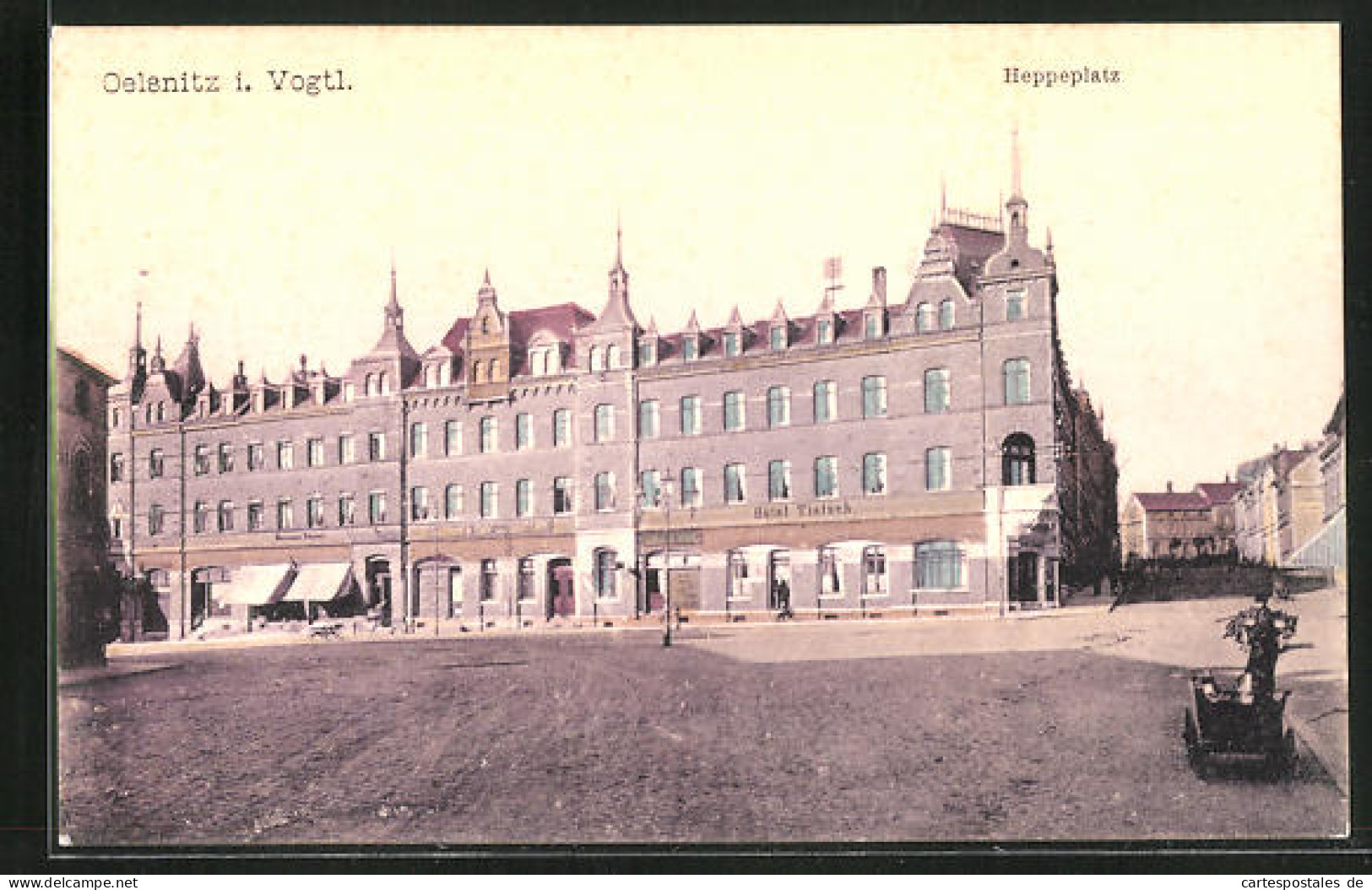 AK Oelsnitz I. Vogtl., Strasse Am Heppeplatz Mit Hôtel Tietsch  - Oelsnitz I. Vogtl.