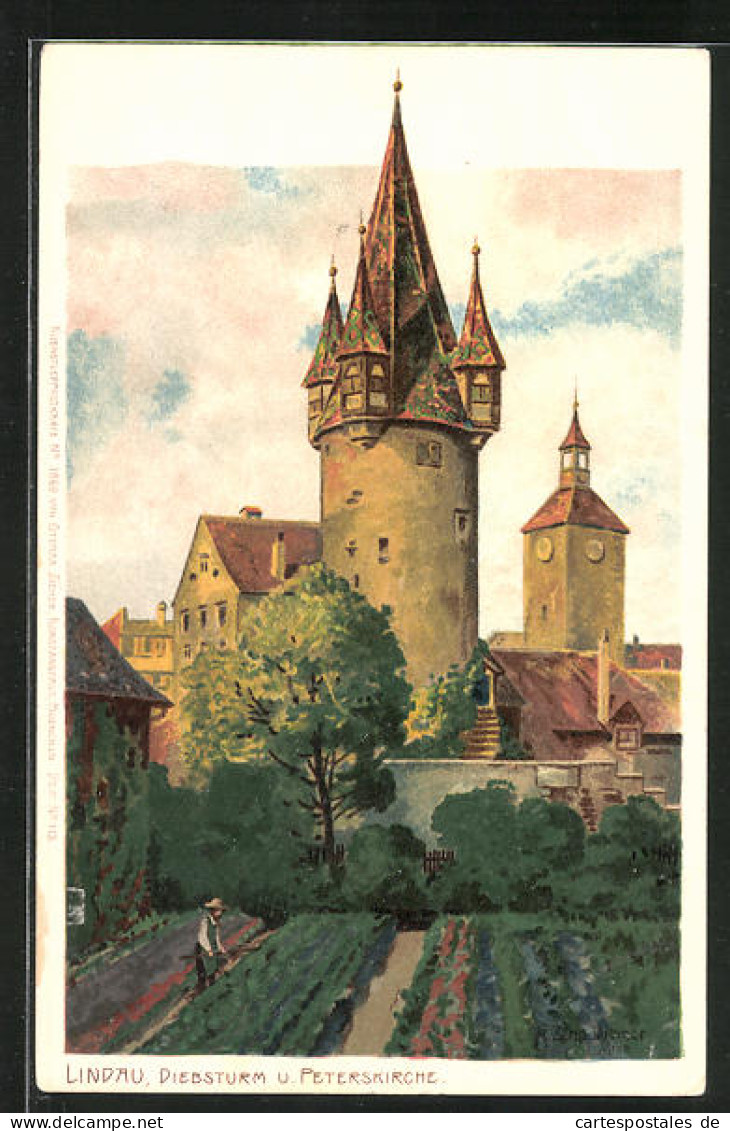 Künstler-AK Zeno Diemer: Lindau, Diebsturm Und Peterskirche  - Diemer, Zeno