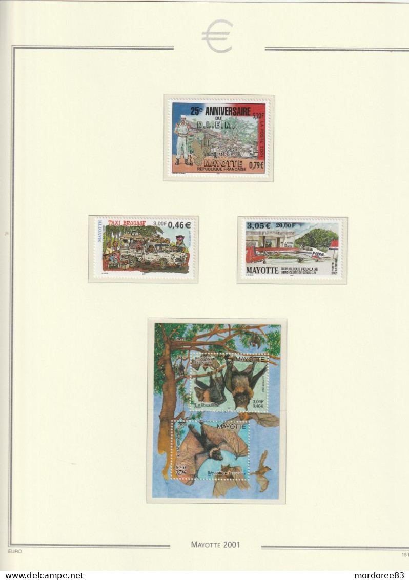 MAYOTTE ANNEE 2000 + 2001 LOT DE TIMBRES STAMPS NEUF** MNH FACIALE FACE VALUE 25 EURO A 40% - Neufs