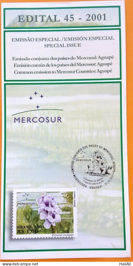 Brochure Brazil Edital 2001 45 Mercosur Flower Without Stamp - Storia Postale