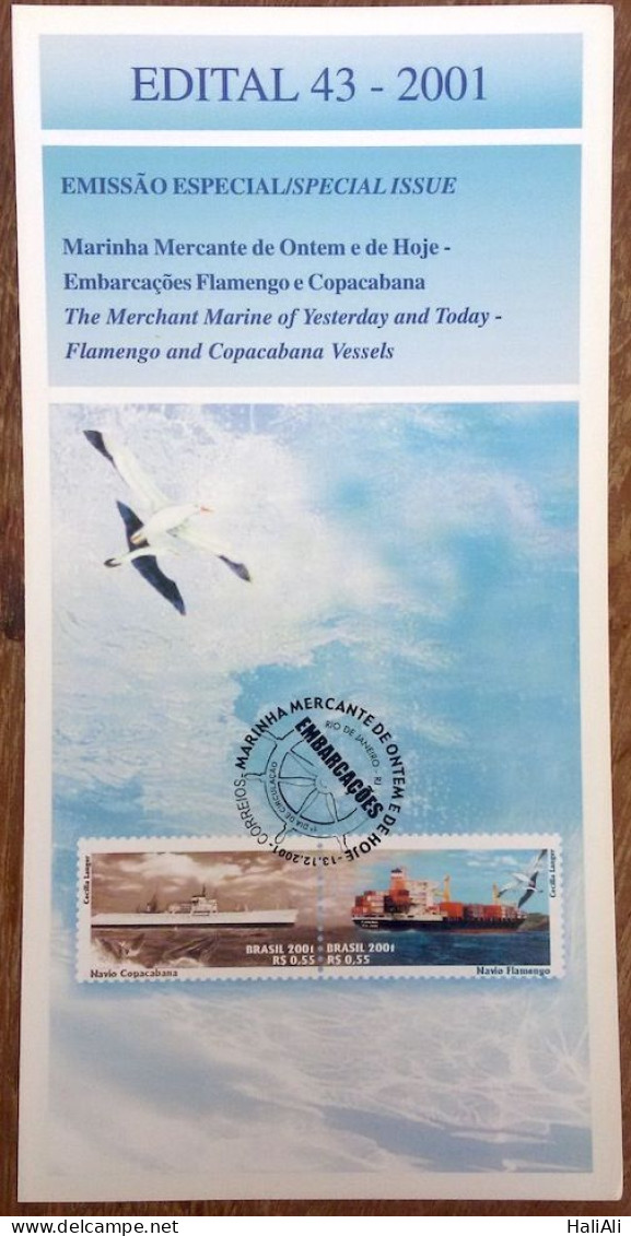 Brochure Brazil Edital 2001 43 Merchant Navy Ship Without Stamp - Cartas & Documentos