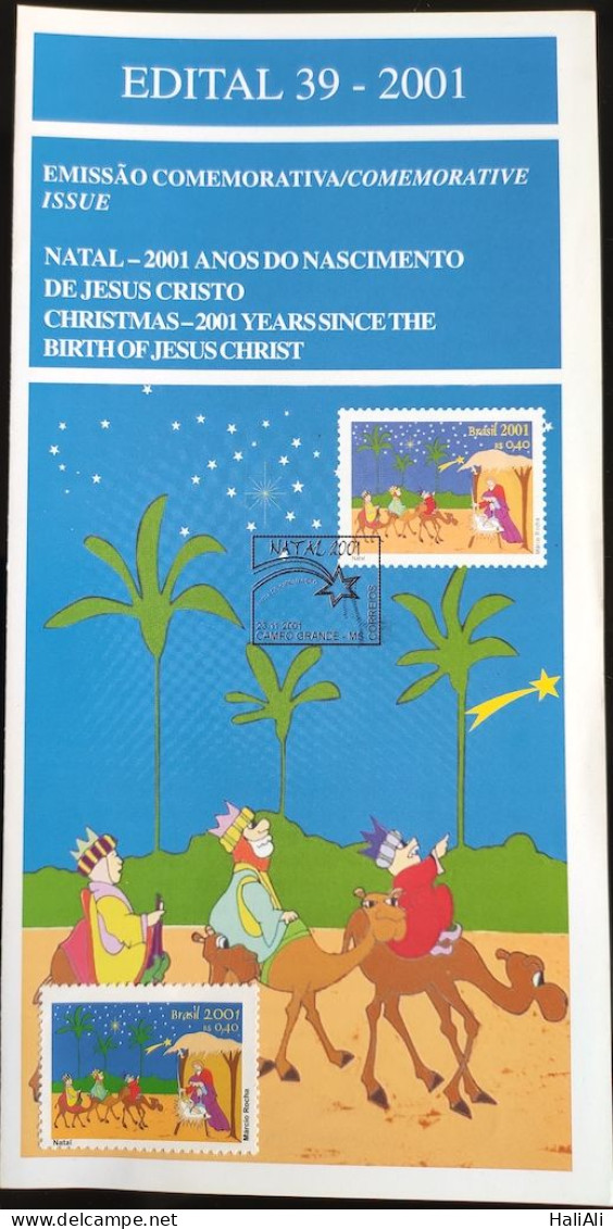 Brochure Brazil Edital 2001 39 Christmas Birth Of Jesus Christ With Stamp - Lettres & Documents