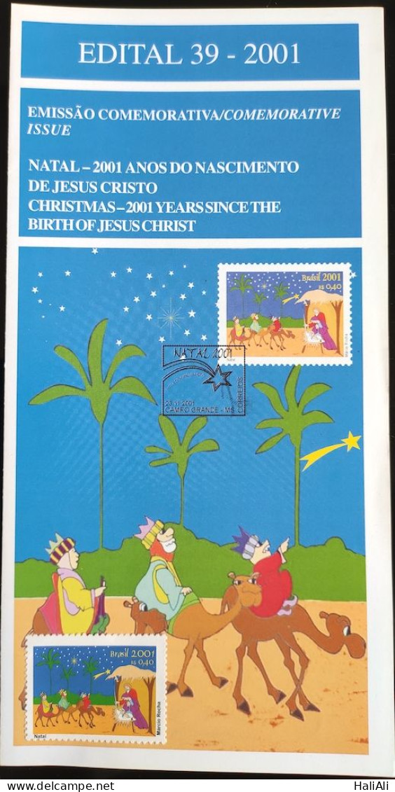 Brochure Brazil Edital 2001 39 Christmas Birth Of Jesus Christ With Stamp - Covers & Documents
