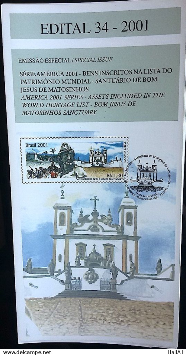 Brochure Brazil Edital 2001 34 Sanctuary Of Bom Jesus Matosinhos Church Religion Without Stamp - Lettres & Documents