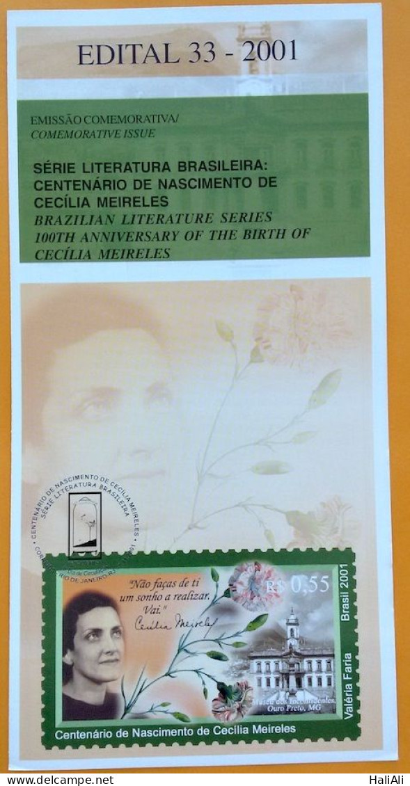 Brochure Brazil Edital 2001 33 Cecilia Meireles Writer Literature Without Stamp - Lettres & Documents
