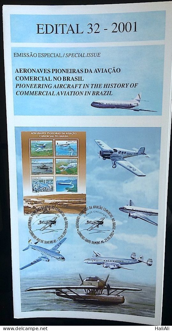 Brochure Brazil Edital 2001 32 Pioneer Aircraft Aviation Plane Without Stamp - Cartas & Documentos