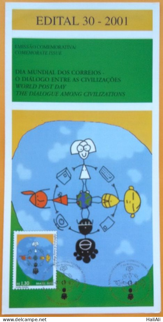 Brochure Brazil Edital 2001 30 World Post Day Without Stamp - Lettres & Documents