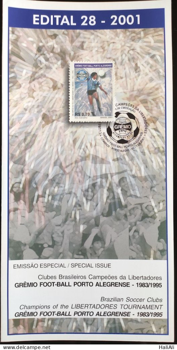 Brochure Brazil Edital 2001 28 Libertadores Champions Gremio Football With Stamp - Covers & Documents