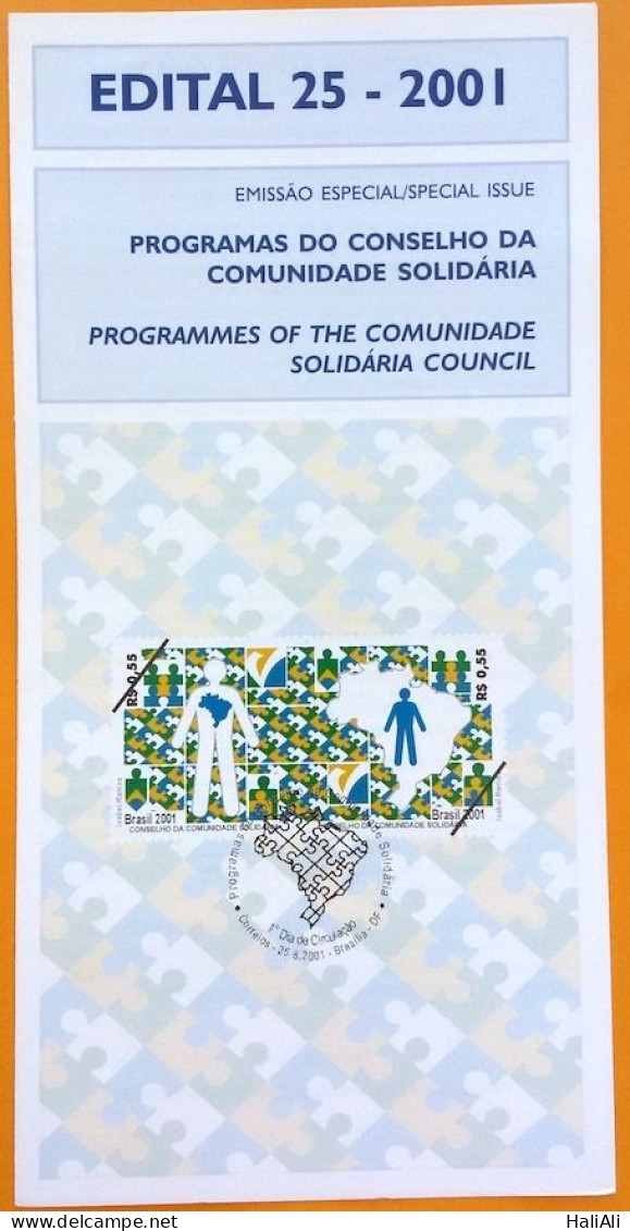 Brochure Brazil Edital 2001 25 Solidarity Community Map Without Stamp - Lettres & Documents