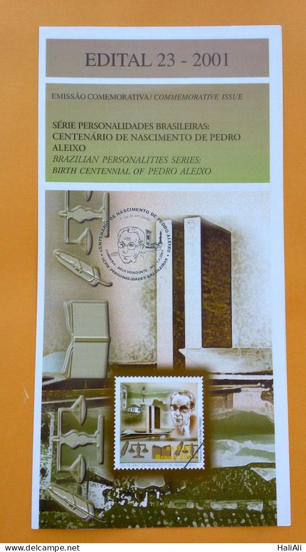 Brochure Brazil Edital 2001 23 Pedro Aleixo Without Stamp - Storia Postale