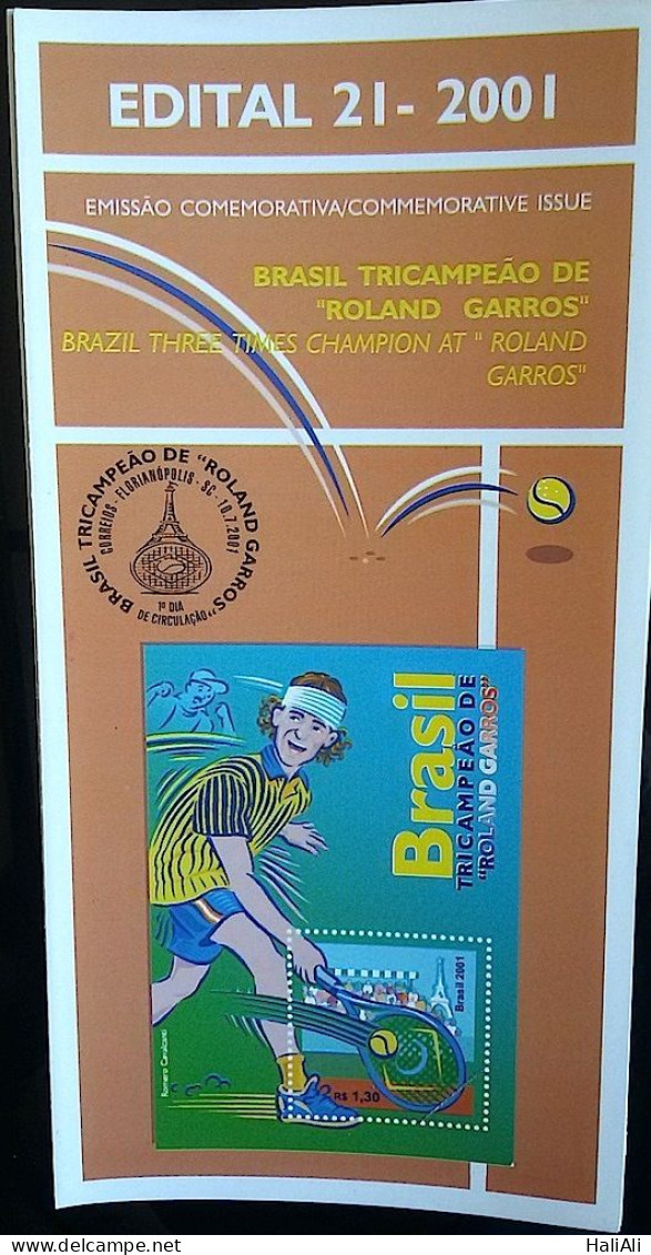 Brochure Brazil Edital 2001 21 Roland Garros Guga Tennis Without Stamp - Storia Postale