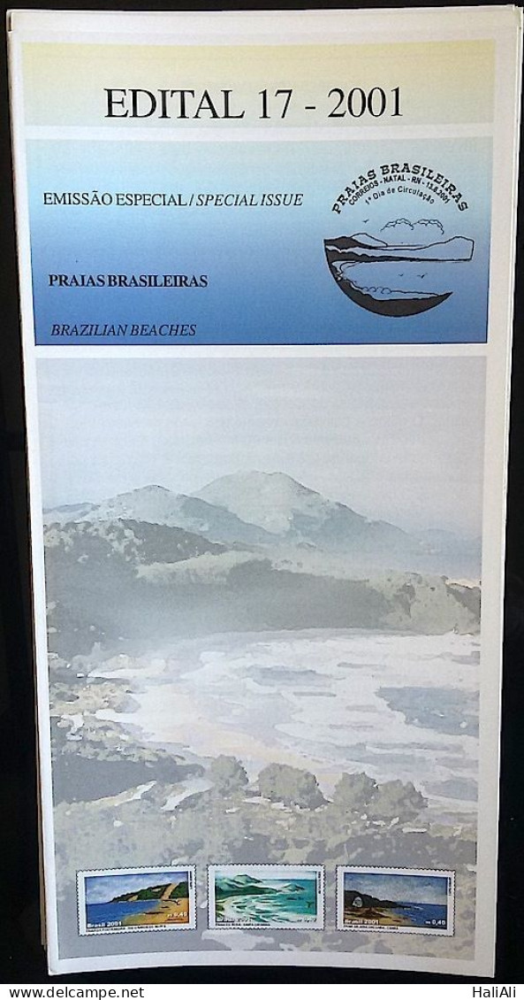 Brochure Brazil Edital 2001 17 Brazilian Beaches Tourism Without Stamp - Covers & Documents