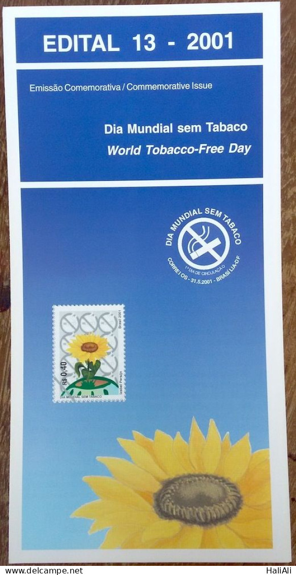 Brochure Brazil Edital 2001 13 World No Tobacco Day Flor Without Stamp - Covers & Documents