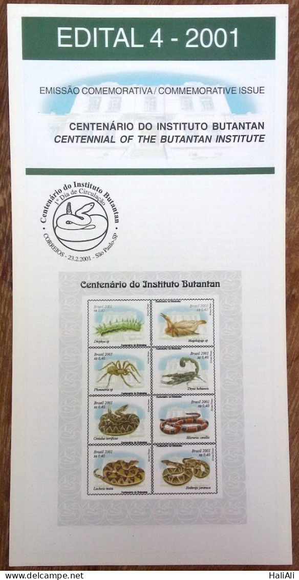 Brochure Brazil Edital 2001 04 Instituto Butantan Cobra Spider Scorpion Without Stamp - Brieven En Documenten