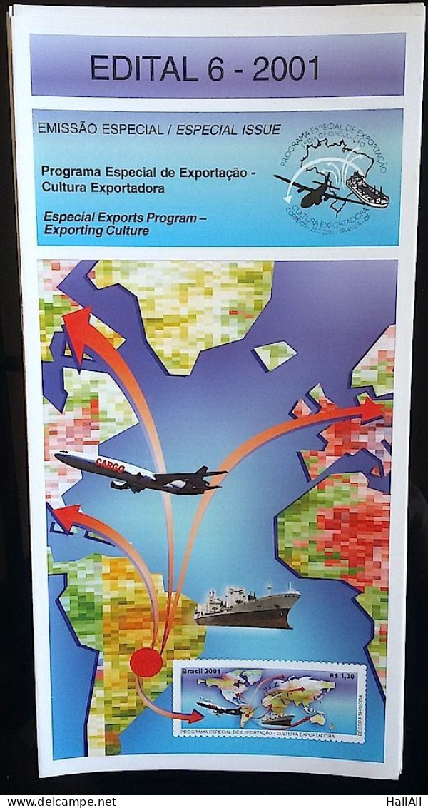 Brochure Brazil Edital 2001 06 Exporting Culture Airplane Ship Without Stamp - Lettres & Documents