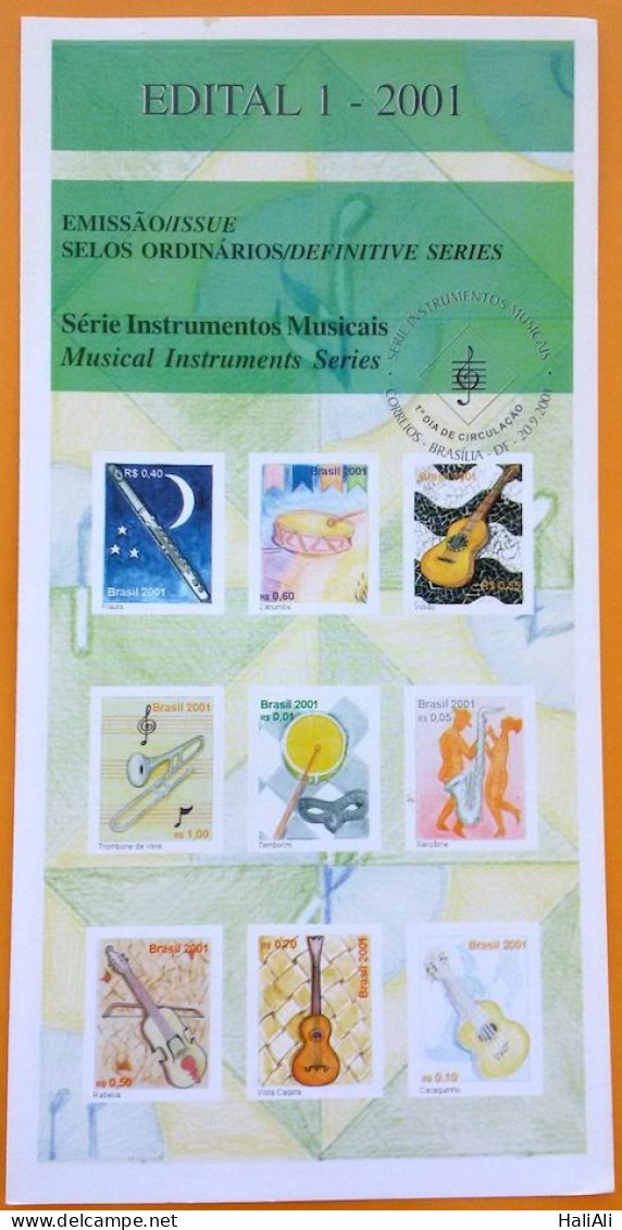 Brochure Brazil Edital 2001 01 Musical Instruments Guitar Without Stamp - Briefe U. Dokumente