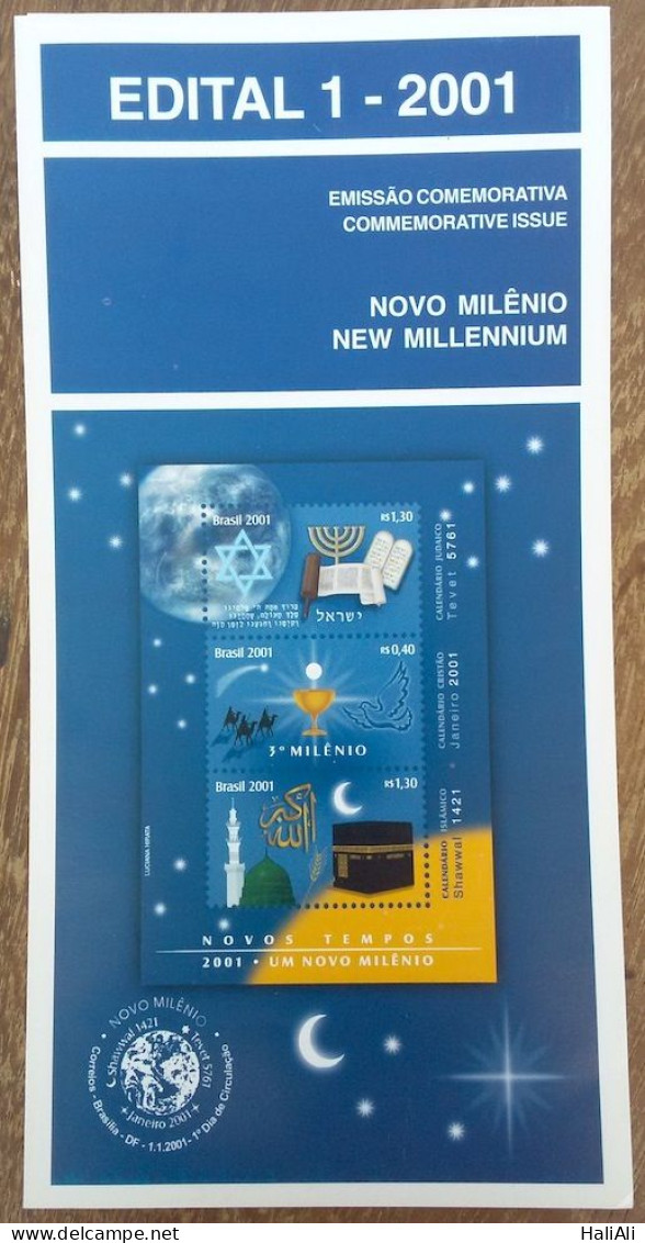 Brochure Brazil Edital 2001 01 Catholic Religion Islam Judaism Without Stamp - Storia Postale