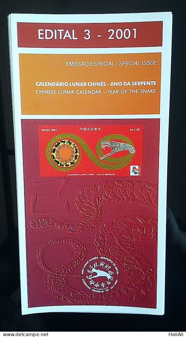 Brochure Brazil Edital 2001 03 Chinese Lunar Calendar Snake Without Stamp - Briefe U. Dokumente