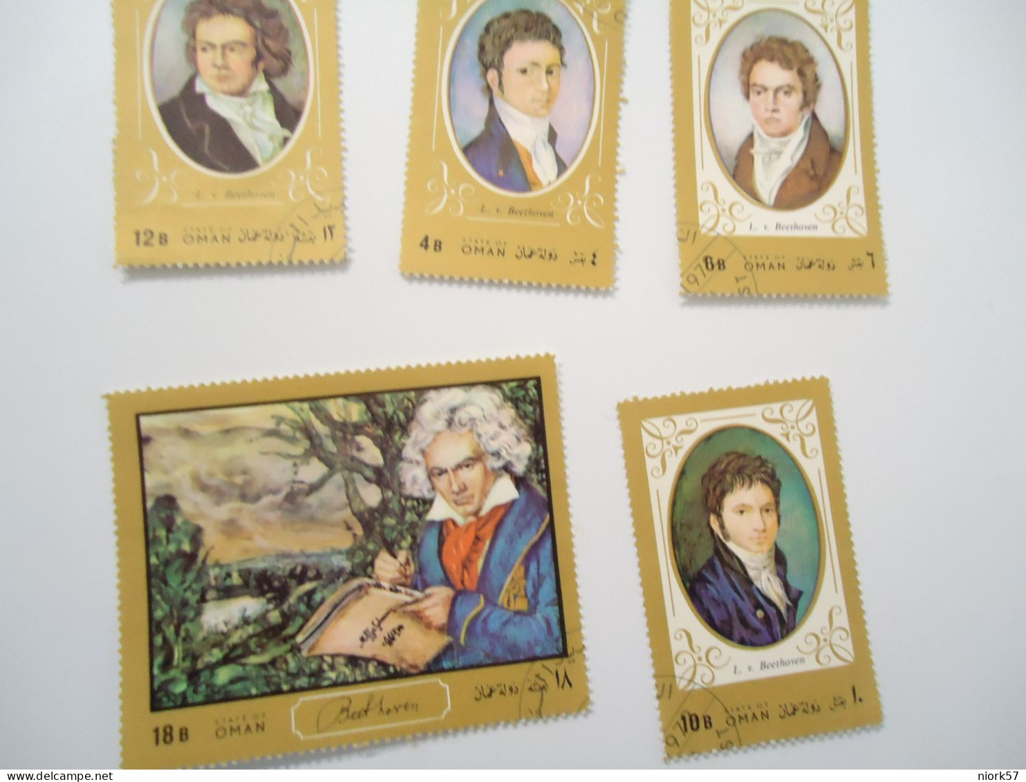 OMAN STATE  USED  SET 5  FAMOUS PEOPLES MOZART MUSIC - Musique