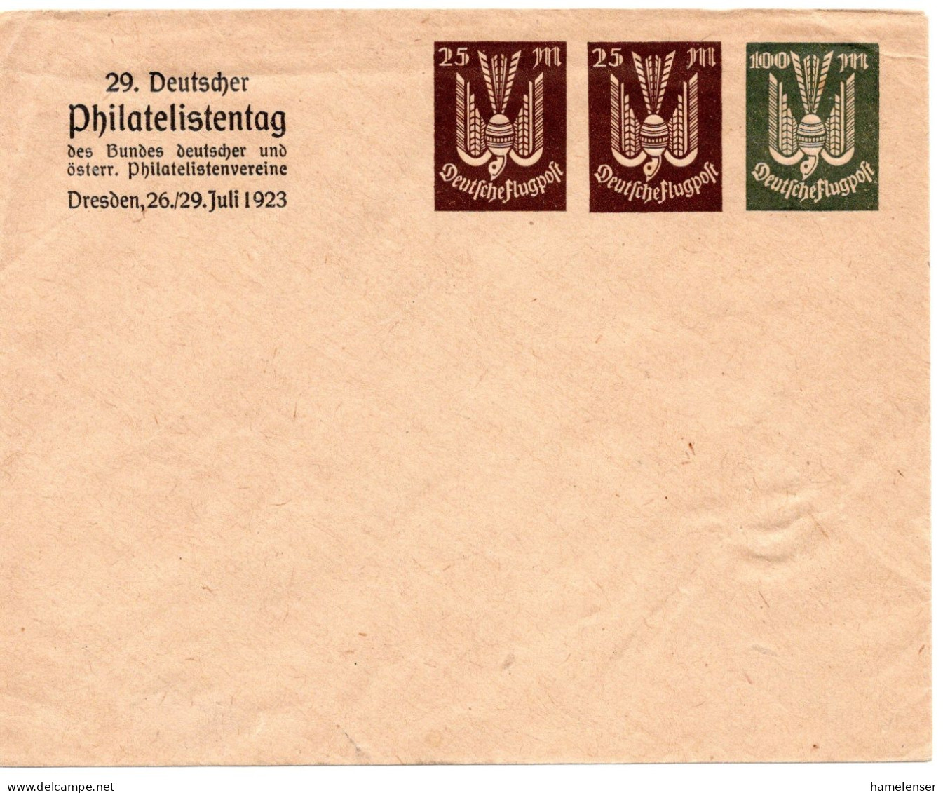63702 - Deutsches Reich - 1923 - 2@25M & 100M Luftpost PGAU "29.Philatelistentag", Ungebraucht - Buste