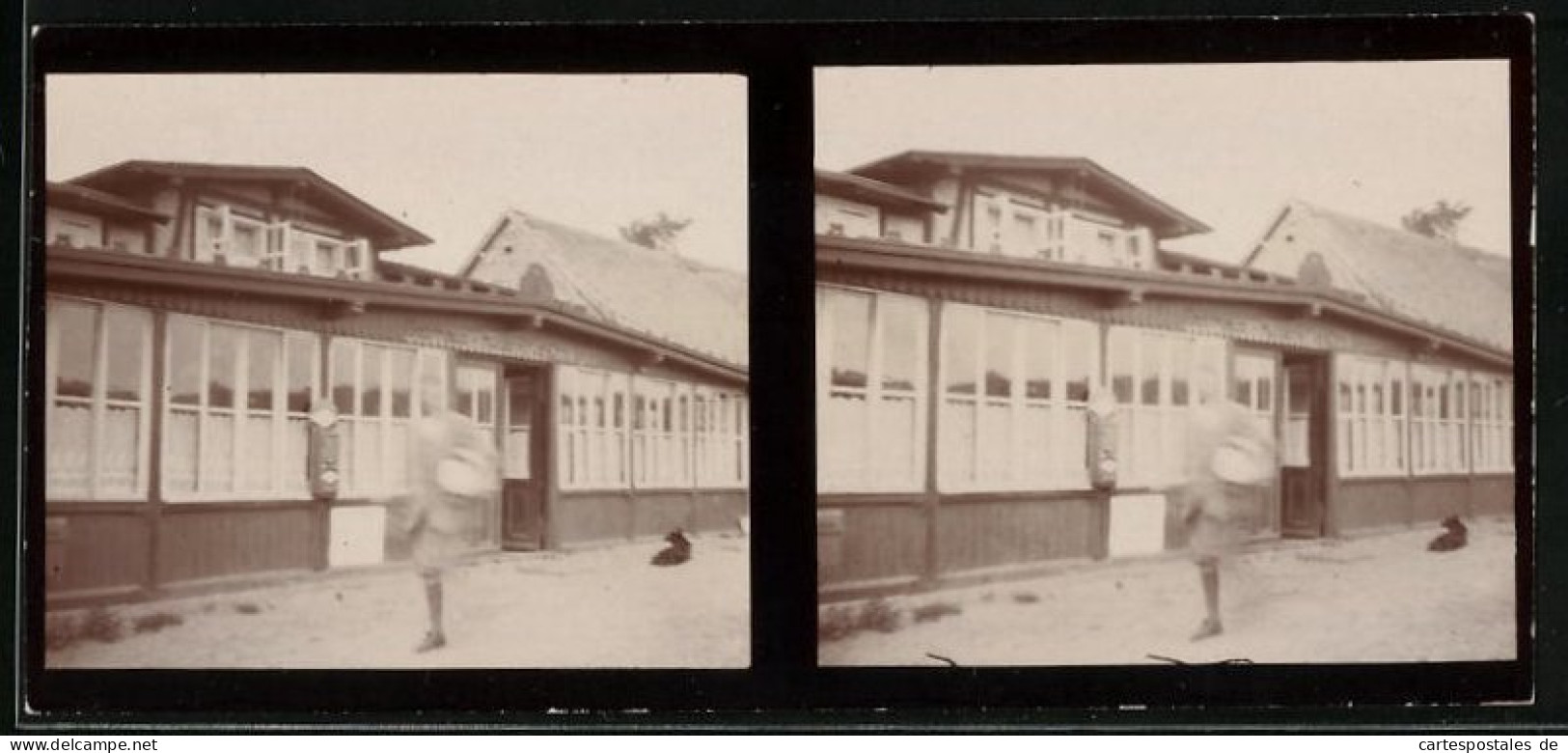 Stereo-Fotografie Unbekannter Fotograf Und Ort, Promenade Mit Gasthaus Und Automatenspender, Amateur Fotografie  - Stereoscopic