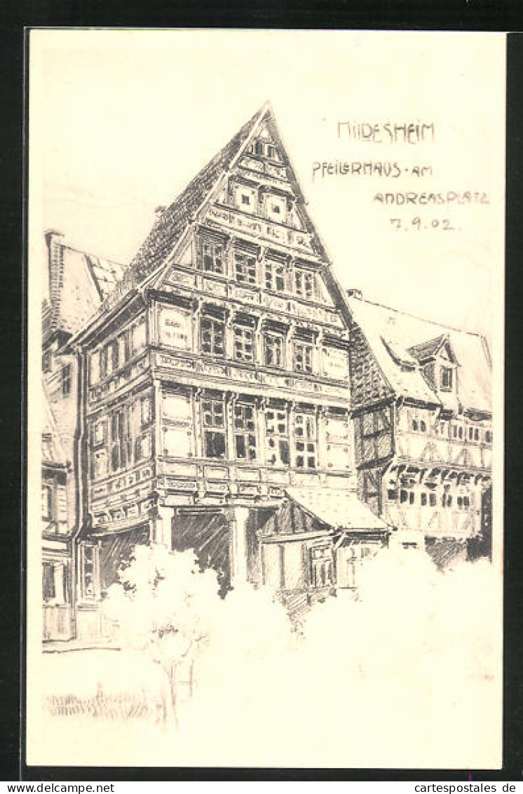 Künstler-AK Hildesheim, Pfeilerhaus Am Andreasplatz  - Hildesheim