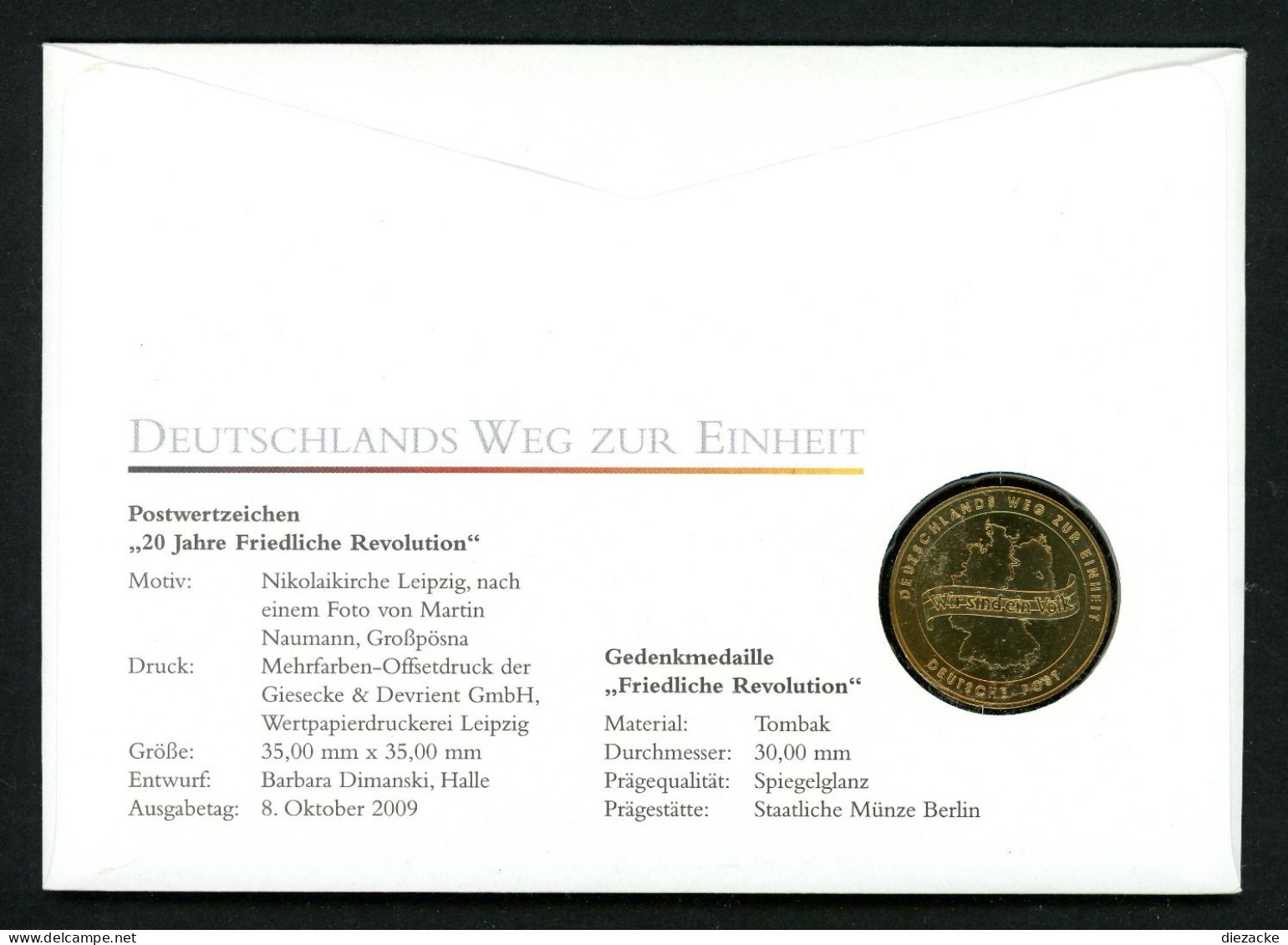 BRD 2009 Tombak Medaille "20 Jahre Friedliche Revolution" Numisbrief PP (M4638 - Non Classés