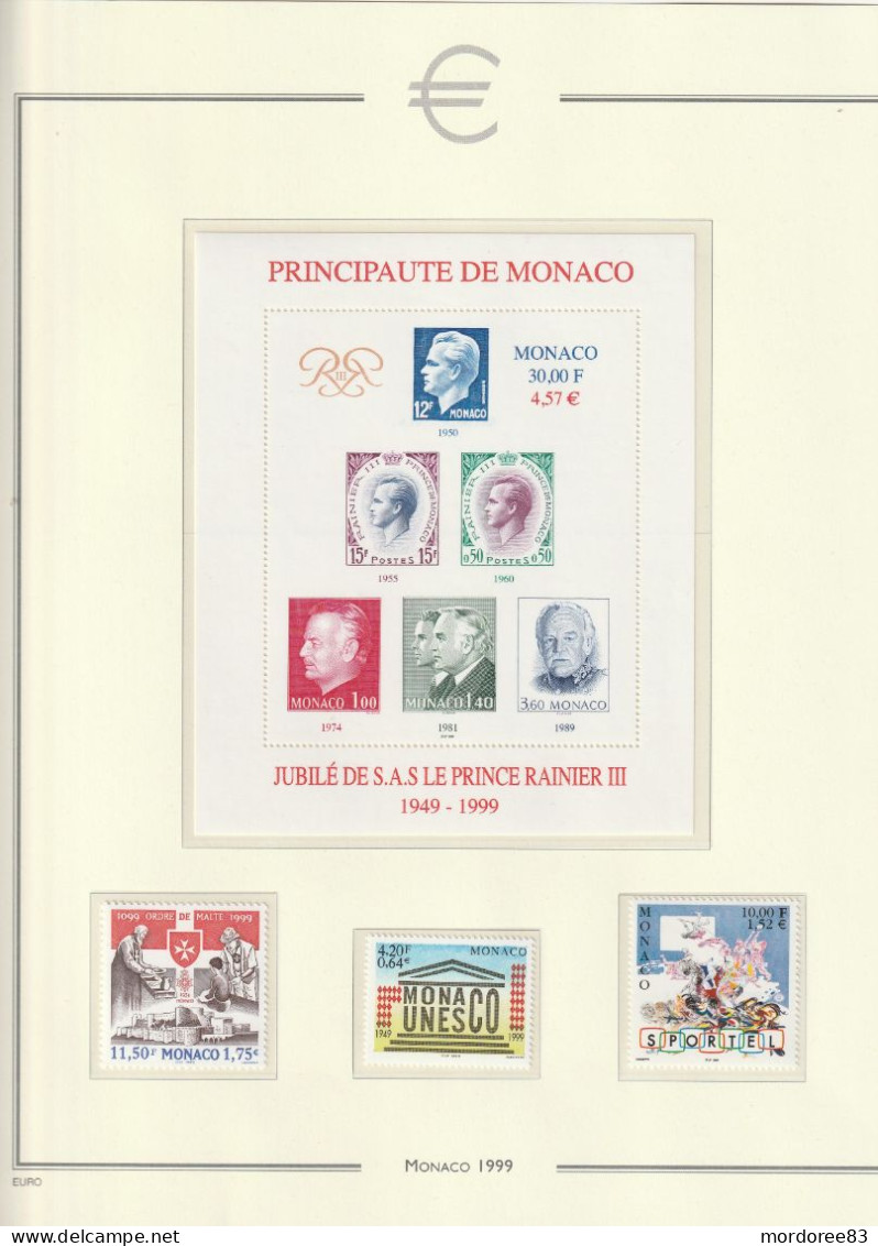 MONACO ANNEE 1999 - 2000 + 2001 LOT DE TIMBRES STAMPS NEUF** MNH FACIALE FACE VALUE 112.30 EURO A 40% - Années Complètes