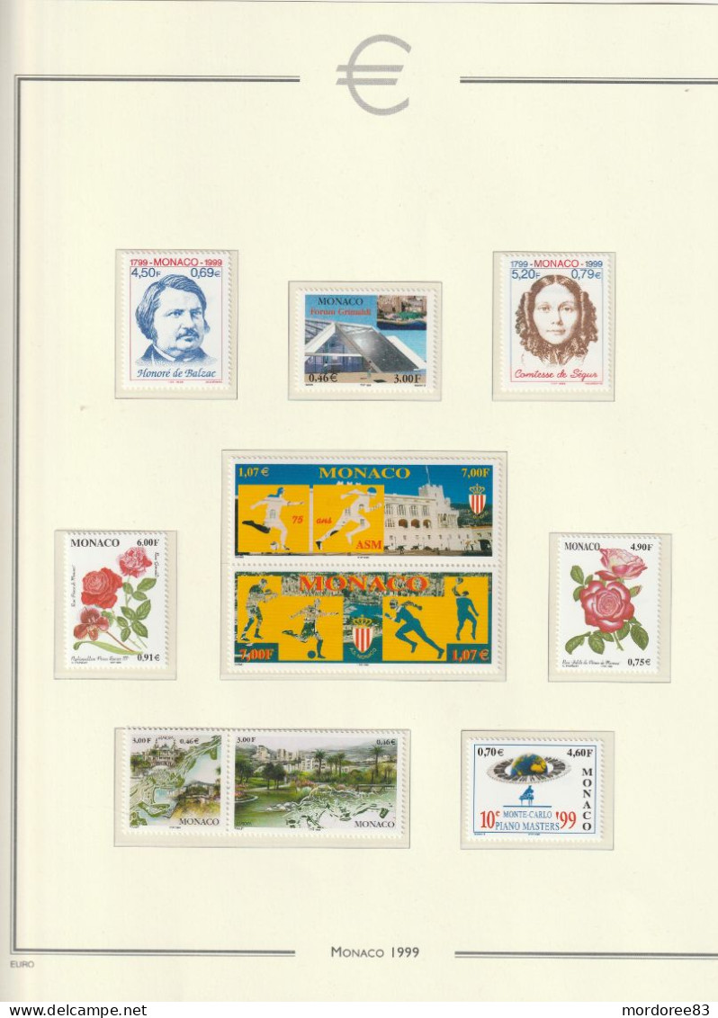 MONACO ANNEE 1999 - 2000 + 2001 LOT DE TIMBRES STAMPS NEUF** MNH FACIALE FACE VALUE 112.30 EURO A 40% - Volledige Jaargang