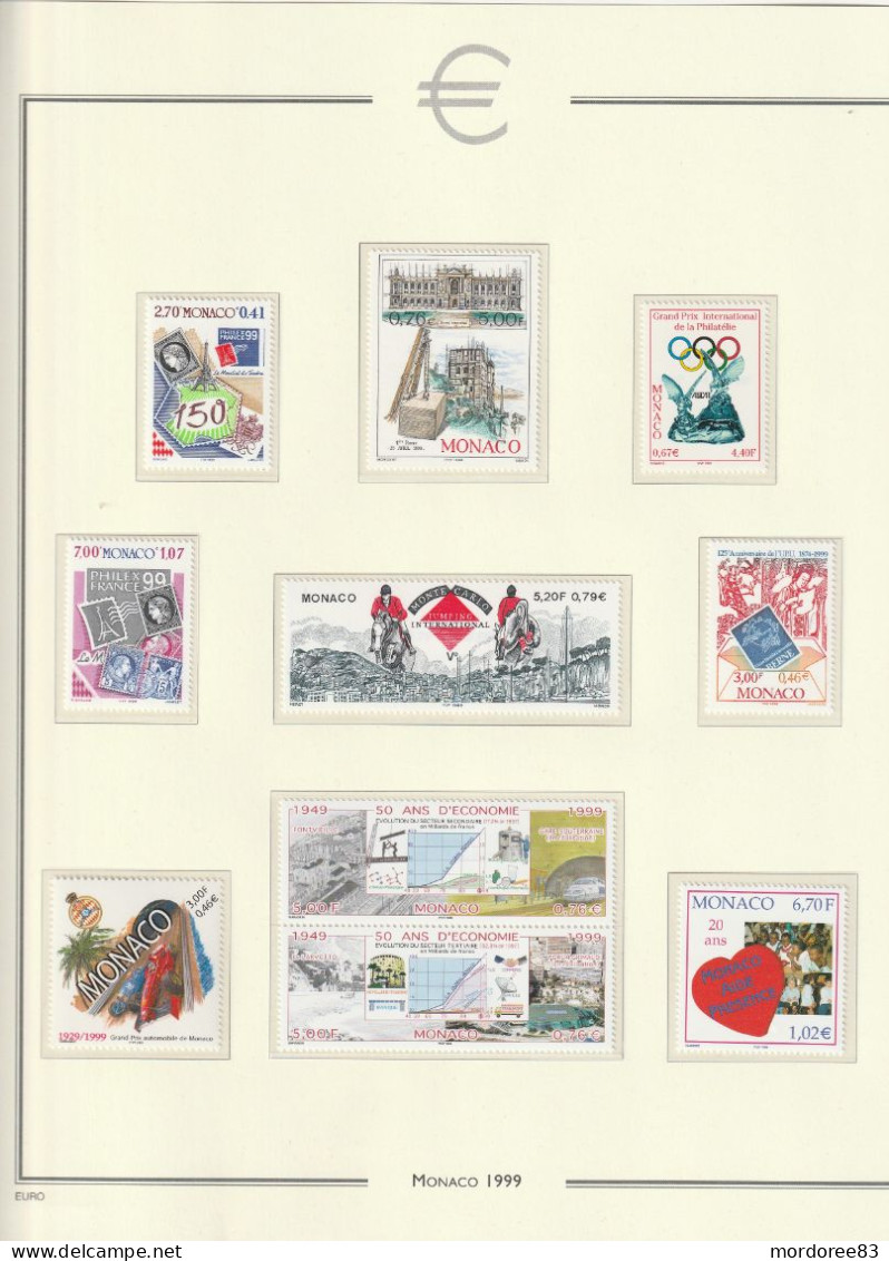 MONACO ANNEE 1999 - 2000 + 2001 LOT DE TIMBRES STAMPS NEUF** MNH FACIALE FACE VALUE 112.30 EURO A 40% - Années Complètes