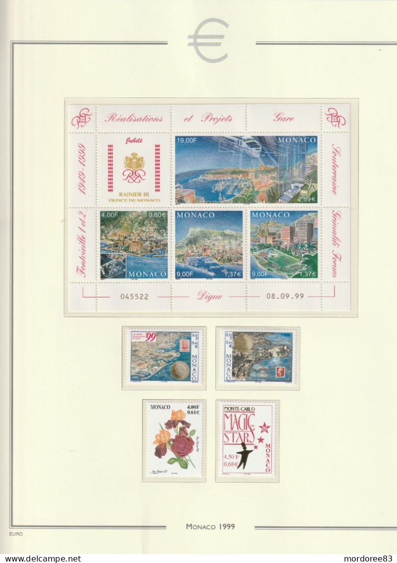 MONACO ANNEE 1999 - 2000 + 2001 LOT DE TIMBRES STAMPS NEUF** MNH FACIALE FACE VALUE 112.30 EURO A 40% - Années Complètes