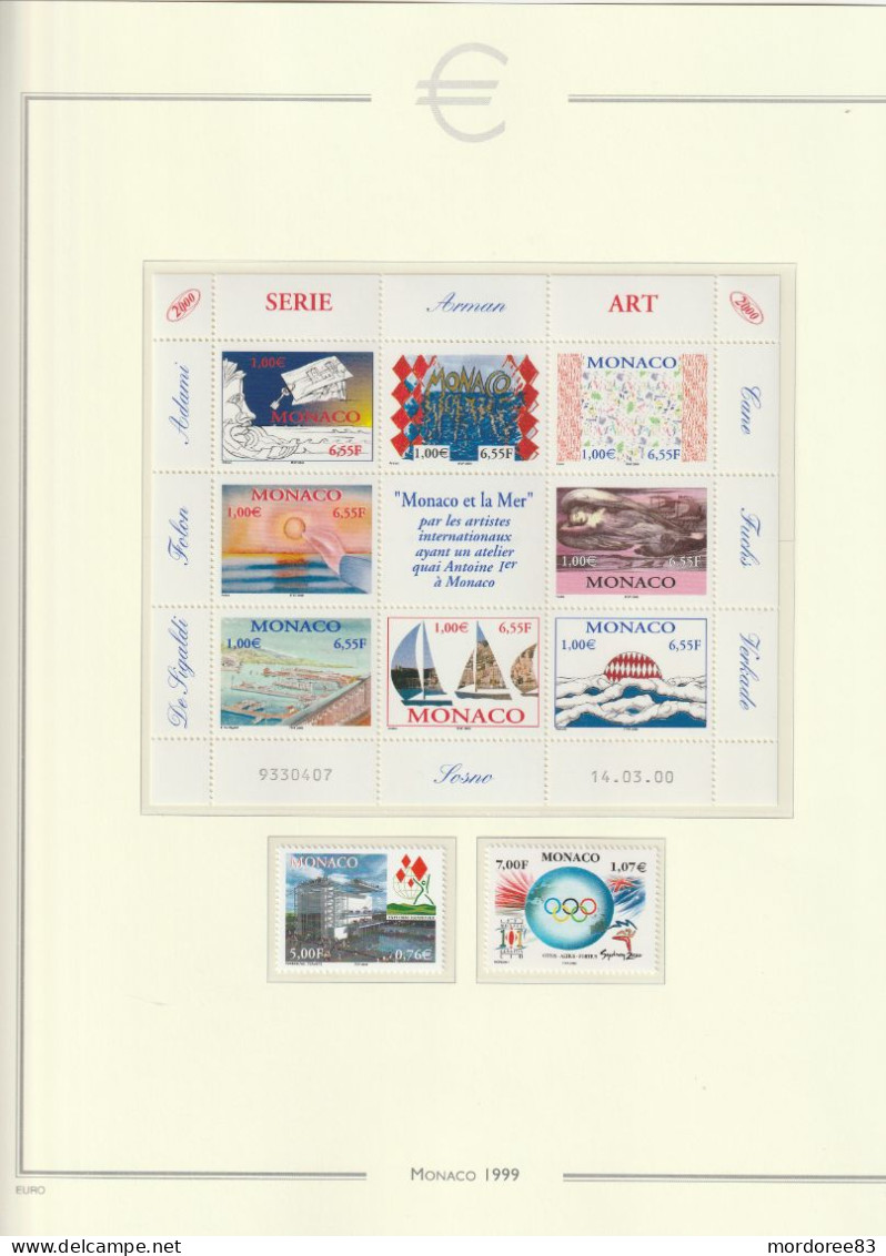 MONACO ANNEE 1999 - 2000 + 2001 LOT DE TIMBRES STAMPS NEUF** MNH FACIALE FACE VALUE 112.30 EURO A 40% - Volledige Jaargang