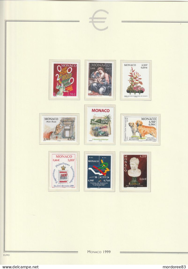 MONACO ANNEE 1999 - 2000 + 2001 LOT DE TIMBRES STAMPS NEUF** MNH FACIALE FACE VALUE 112.30 EURO A 40%