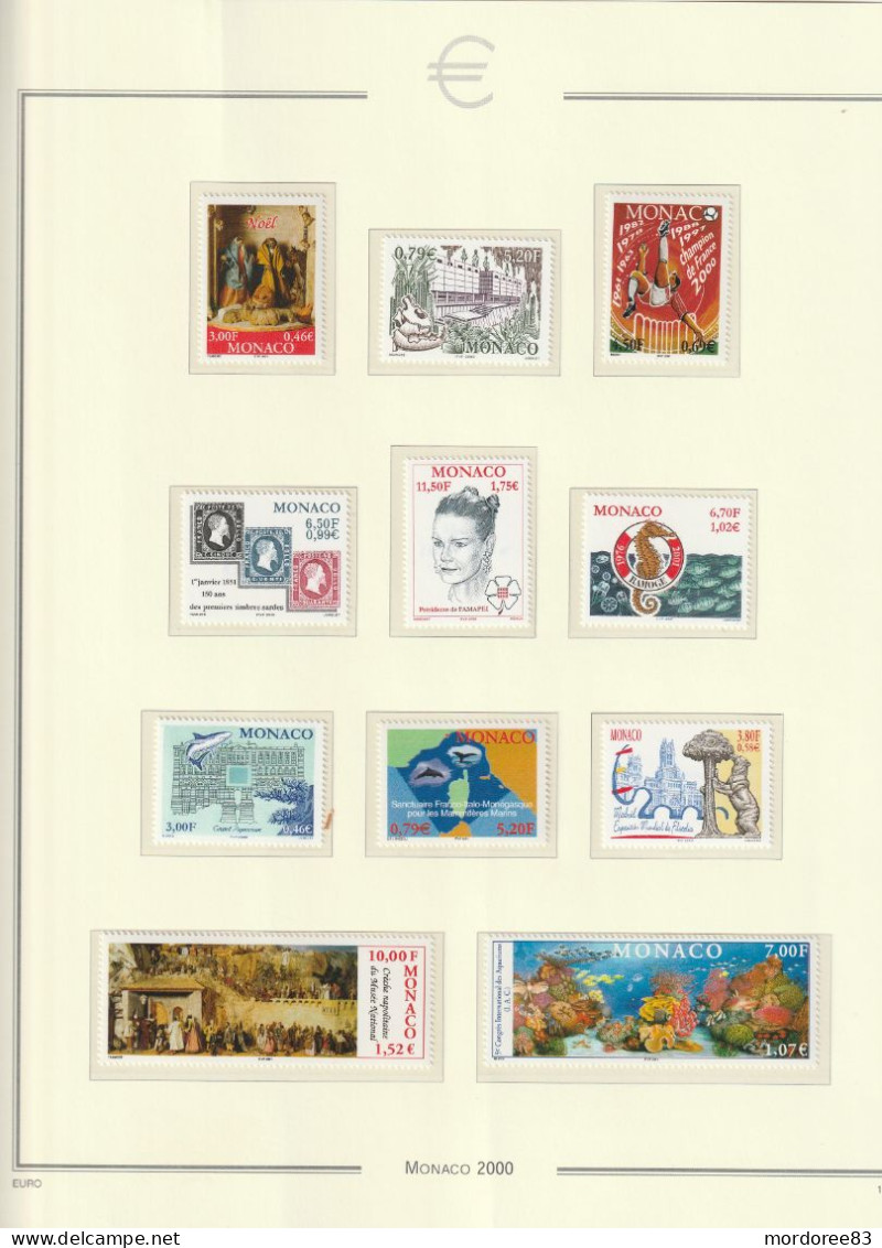 MONACO ANNEE 1999 - 2000 + 2001 LOT DE TIMBRES STAMPS NEUF** MNH FACIALE FACE VALUE 112.30 EURO A 40%