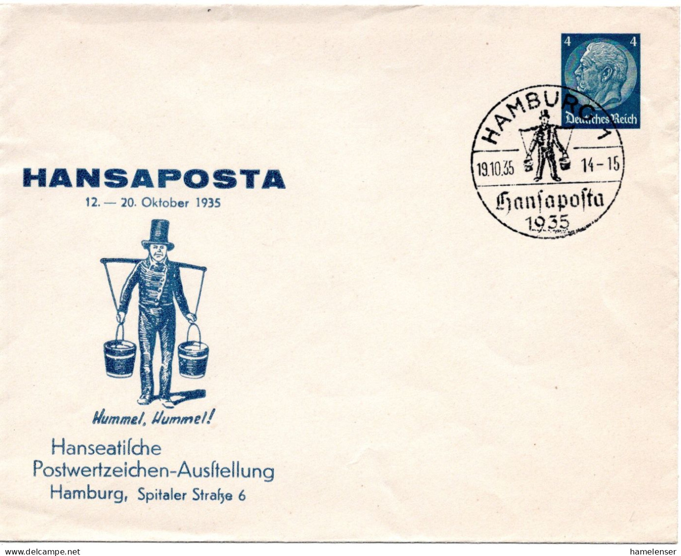 63707 - Deutsches Reich - 1935 - 4Pfg Hindenburg PGAU "Hansaposta" SoStpl HAMBURG - HANSAPOSTA 1935 - Private Postwaardestukken