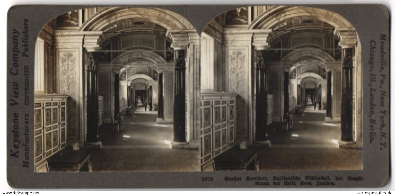 Stereo-Foto Keystone View Comp., Meadville / PA., Ansicht Rom, Grosser Korridor In Der Vatikanischen Bibliothek  - Stereoscopic