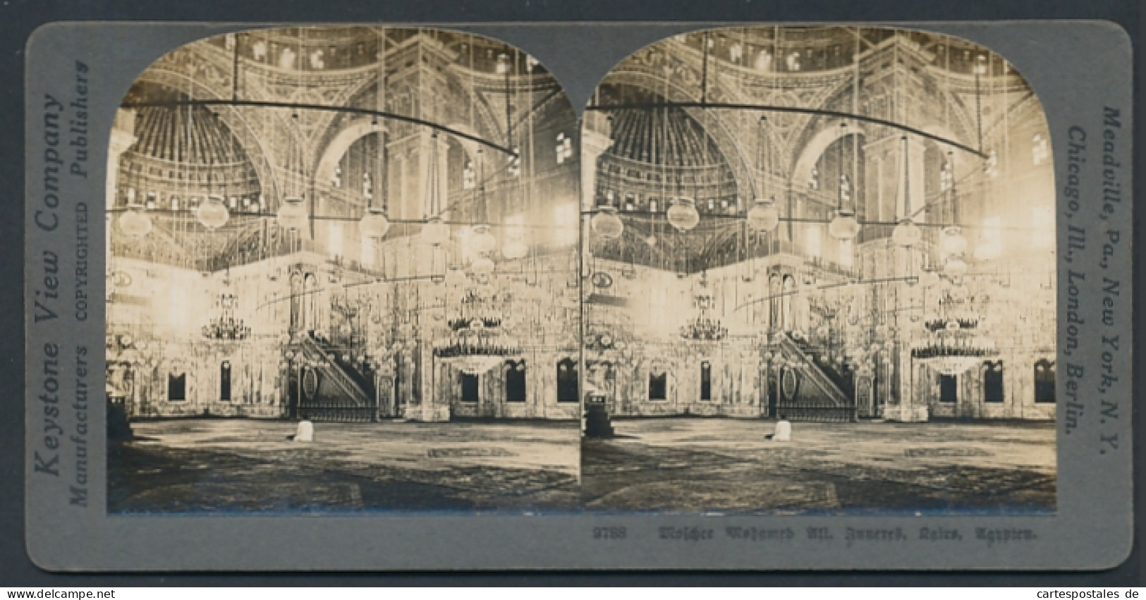 Vue Stéréoscopique-Photo Keystone View Comp., Meadville / PA.,  Vue De Kairo, L'intérieur Der Moschee Mohamed  - Photos Stéréoscopiques