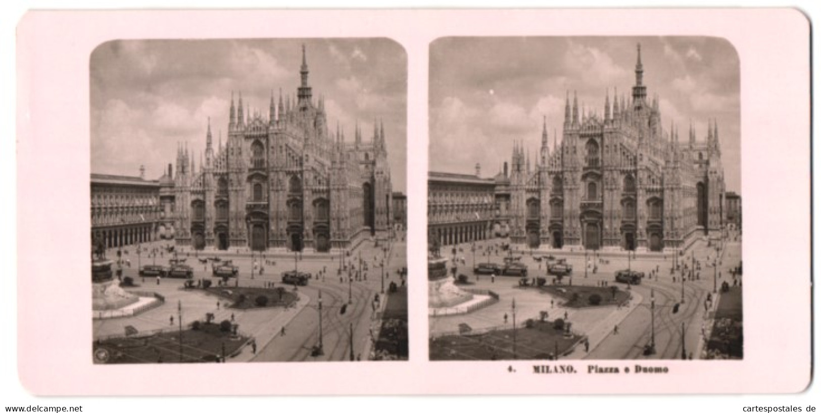 Stereo-Fotografie NPG, Berlin, Ansicht Milano, Piazza E Duomo, Mit Strassenbahn, Mailänder Dom  - Photos Stéréoscopiques