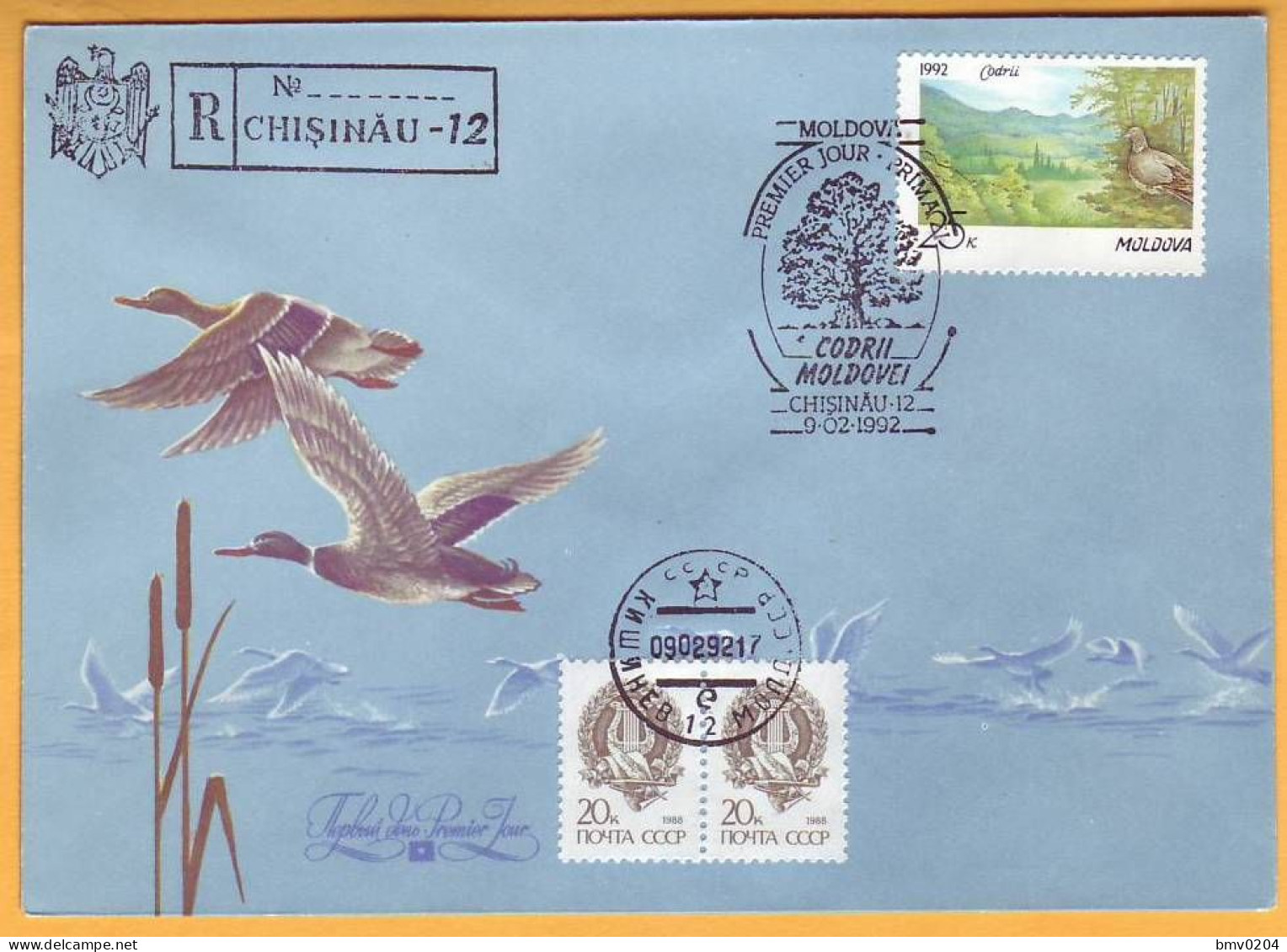 1992 Moldova Moldavie Moldau; "Codrii Moldova." Forest. Wood Pigeon. Private FDC Cover Mushroom Red. - Pilze