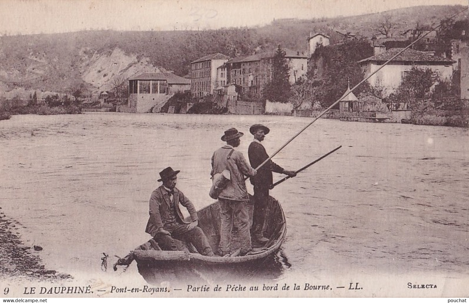 B3-38) PONT  EN ROYANS - ISERE - PARTIE DE PECHE AU BORD DE LA BOURNE -  EN  1919 - ( 2 SCANS ) - Pont-en-Royans