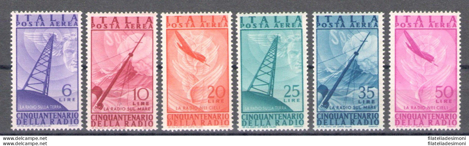 1947 Italia - Repubblica , Posta Aerea , Radio 6 Valori , A136-141 , MNH** - Luftpost