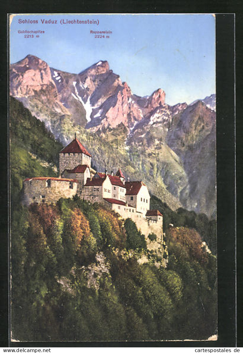 AK Vaduz, Blick Auf Das Schloss Gegen Goldlochspitze Und Rappenstein  - Liechtenstein
