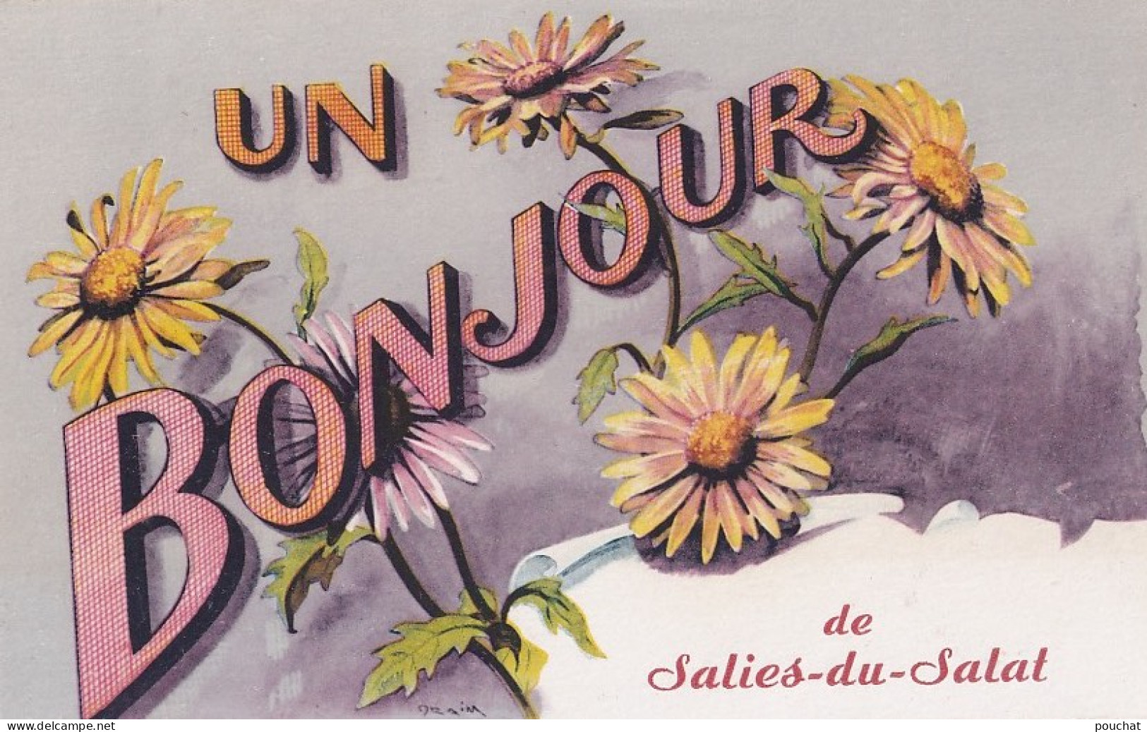 B14-31) SALIES DU SALAT - UN BONJOUR  - FLEURS  MARGUERITES   - ( 2 SCANS ) - Salies-du-Salat