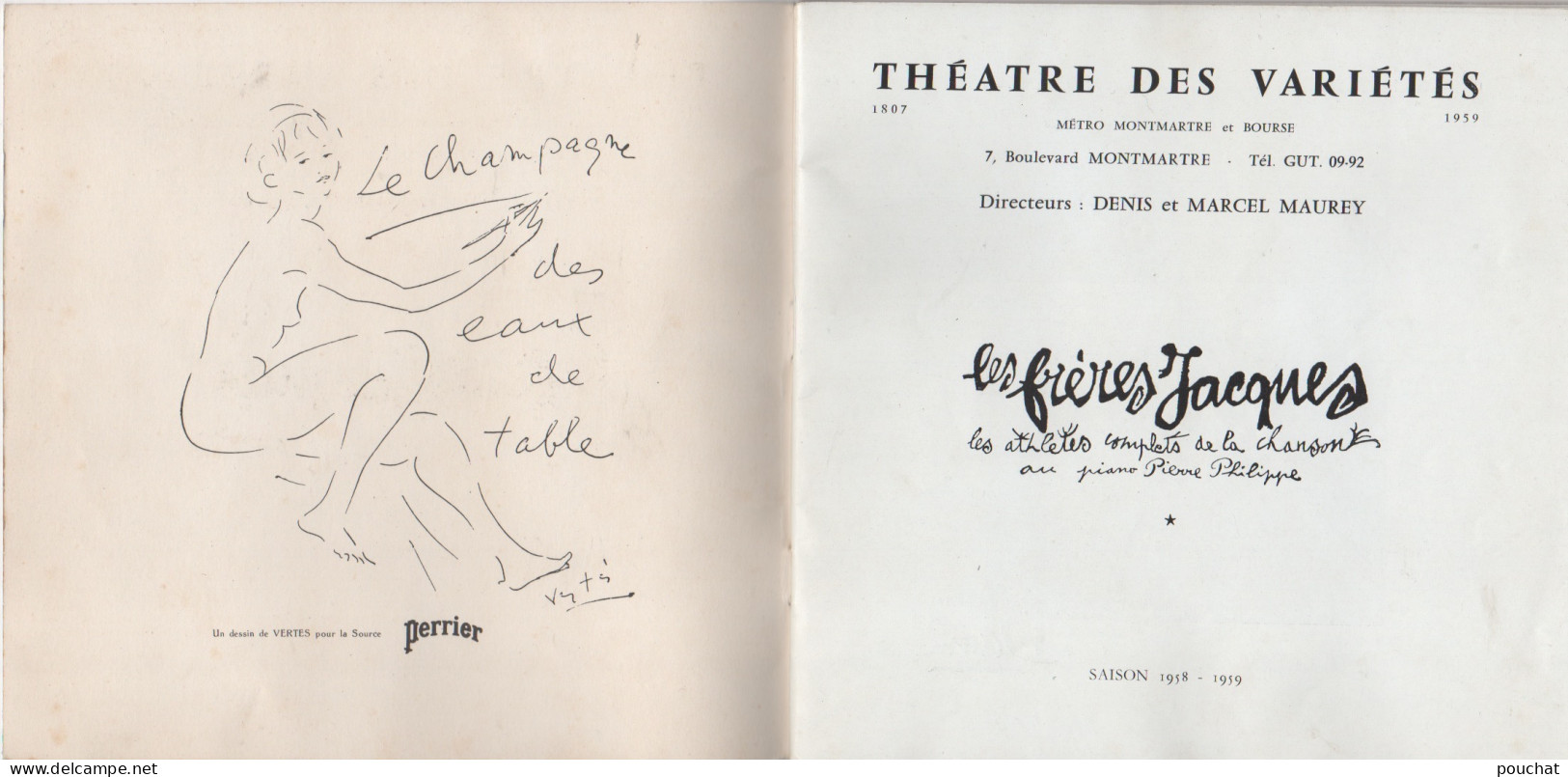 PARIS - LES FRERES JACQUES - THEATRE DE VARIETES - PROGRAMME 1958 -59 - BELLES PUBLICITES - ILLUSTRATEUR -TOUS LES SCANS - Programmi